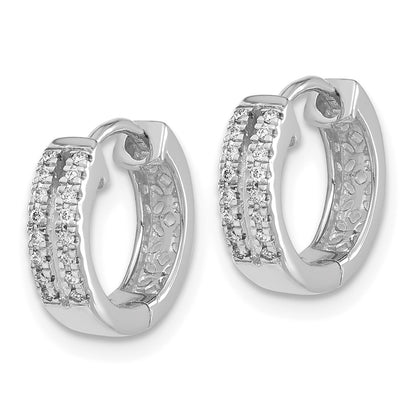 14k White Gold Real Diamond Hinged Round Hoop Earrings
