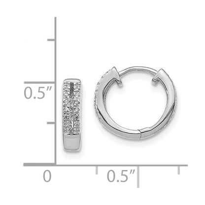 14k White Gold Real Diamond Hinged Round Hoop Earrings
