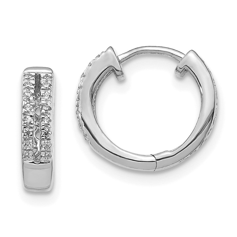 14k White Gold Real Diamond Hinged Round Hoop Earrings