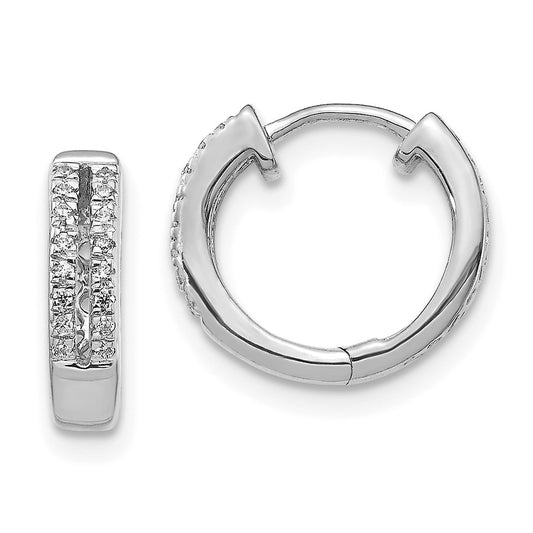 14k White Gold Real Diamond Hinged Round Hoop Earrings