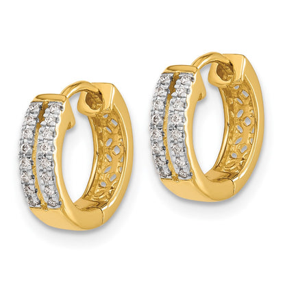 14k Yellow Gold Real Diamond Hinged Round Hoop Earrings