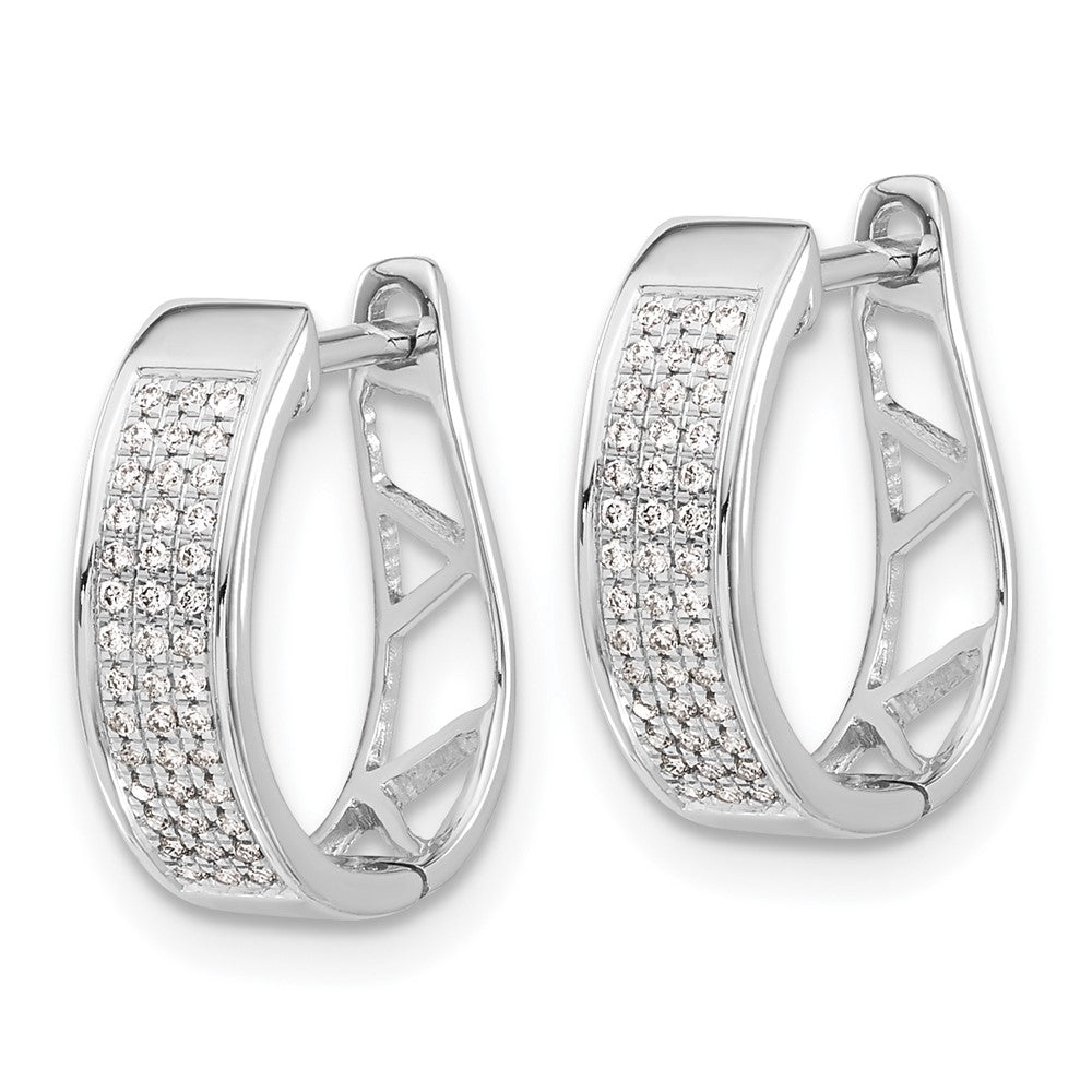 14k White Gold Real Diamond Hinged Oval Hoop Earrings