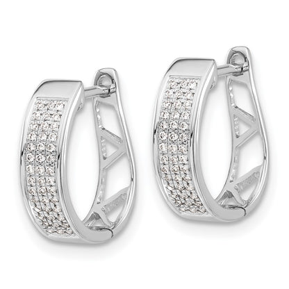 14k White Gold Real Diamond Hinged Oval Hoop Earrings