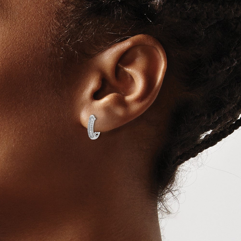 14k White Gold Polished Real Diamond Hinged Hoop Earrings