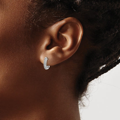 14k White Gold Polished Real Diamond Hinged Hoop Earrings