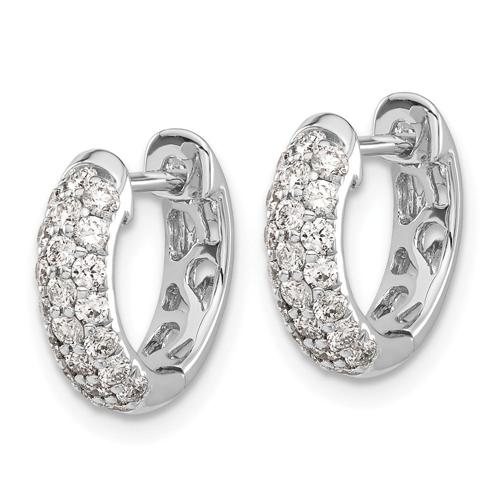 14k White Gold Real Diamond Hinged Hoop Earrings