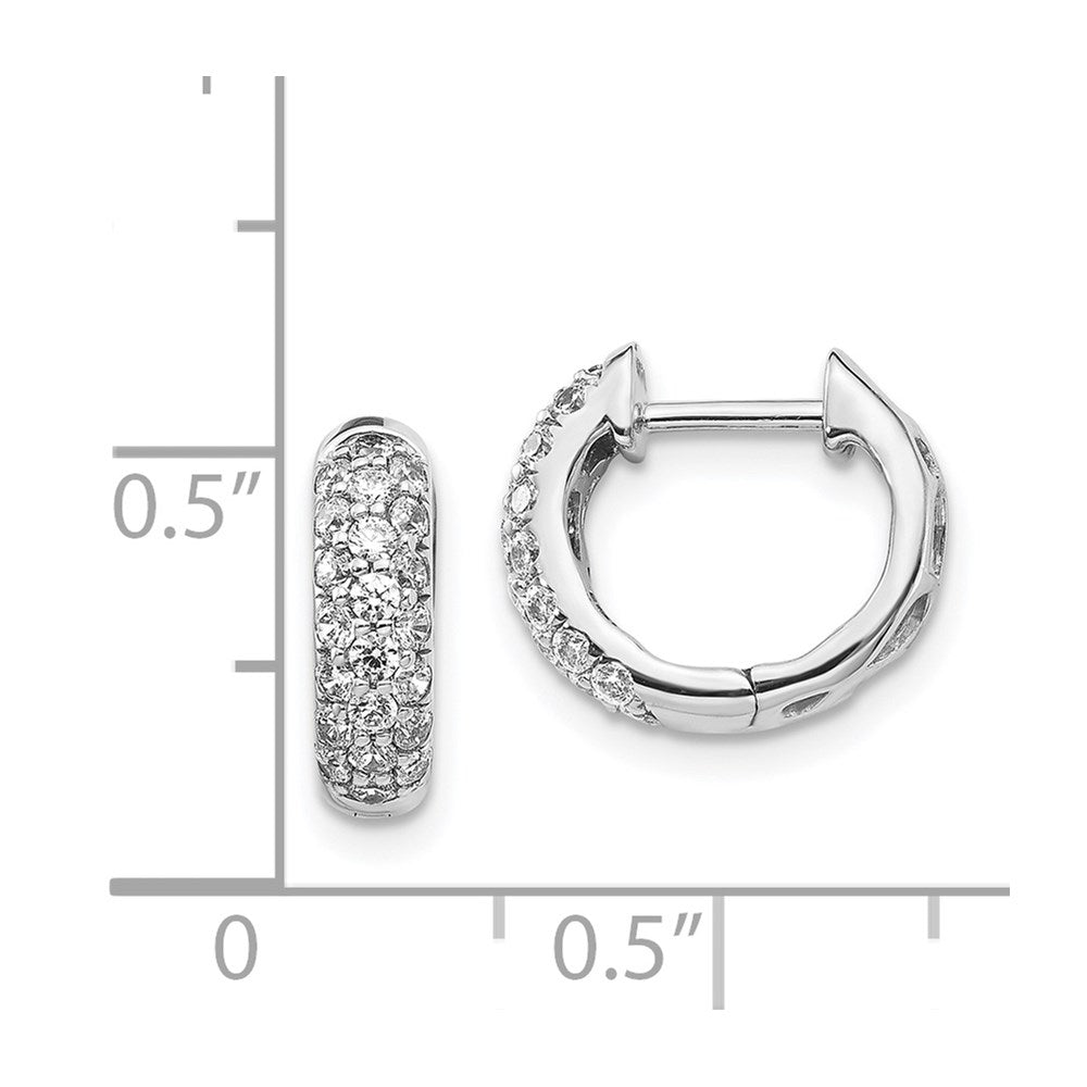 14k White Gold Real Diamond Hinged Hoop Earrings