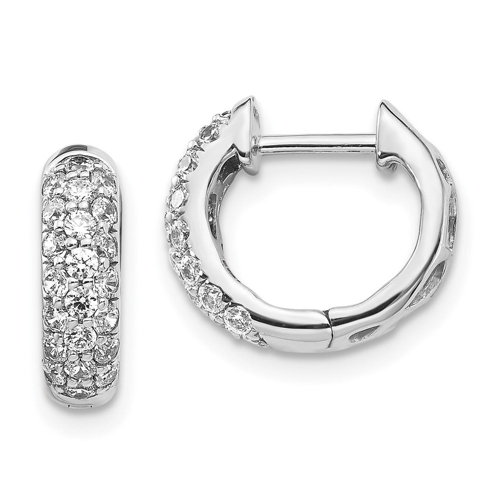 14k White Gold Real Diamond Hinged Hoop Earrings