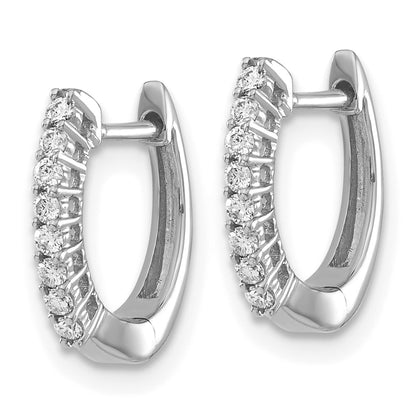 14k White Gold Polished Real Diamond Hinged Hoop Earrings