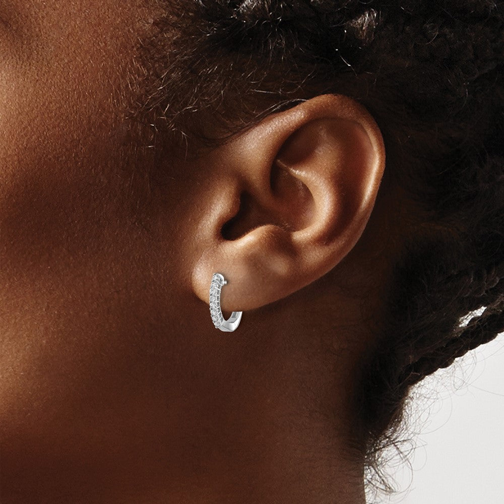 14k White Gold Polished Real Diamond Hinged Hoop Earrings