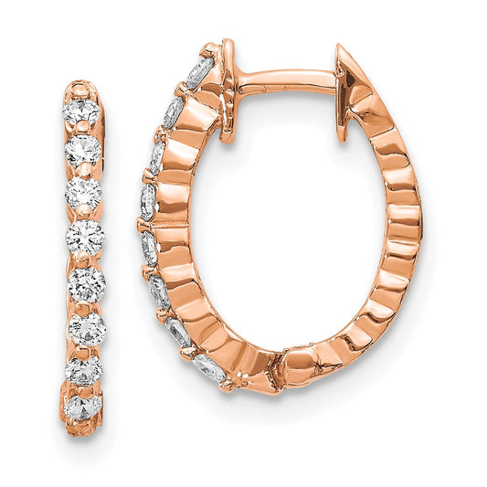 14k Rose Gold AA Real Diamond Hinged Hoop Earrings