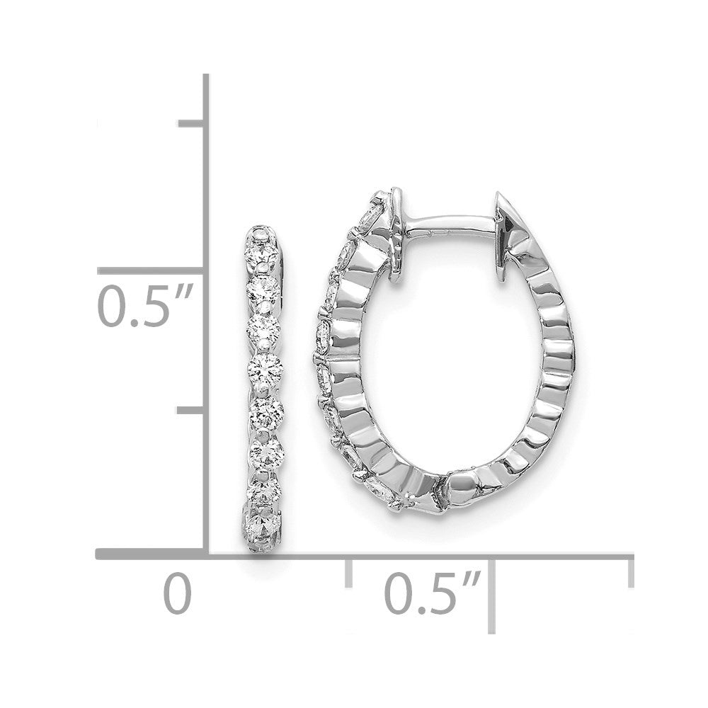 14k White Gold AA Real Diamond Hinged Hoop Earrings