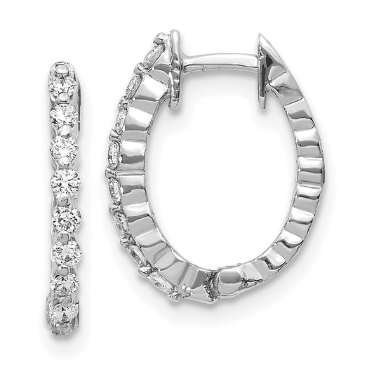 14k White Gold AA Real Diamond Hinged Hoop Earrings