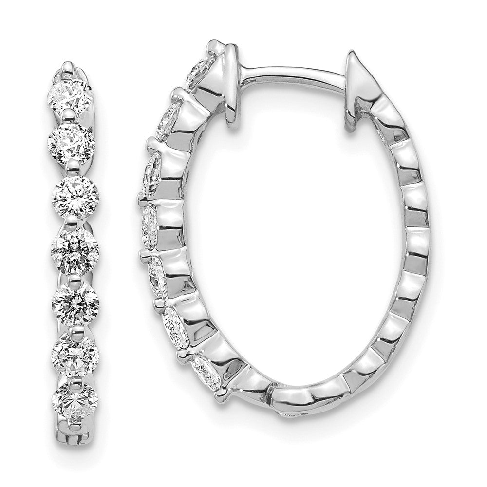 14k White Gold AA Real Diamond Hinged Hoop Earrings