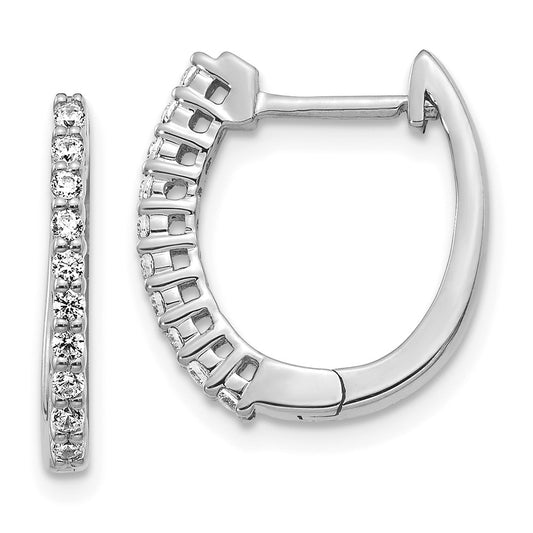 14k White Gold Real Diamond Hinged Hoop Earrings