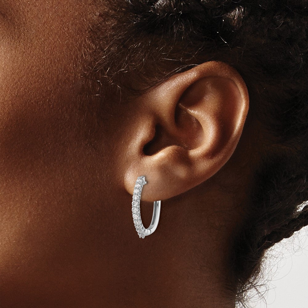14k White Gold Real Diamond Hinged Hoop Earrings