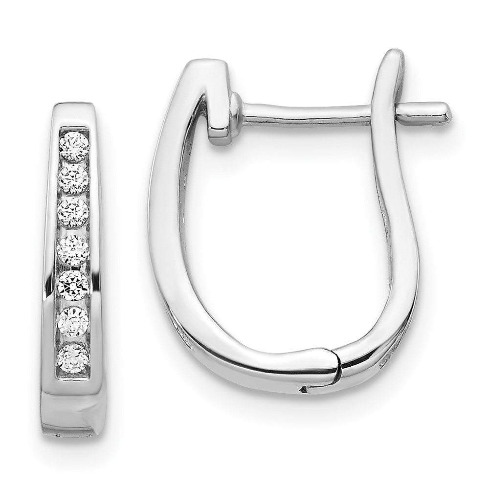 14k White Gold Real Diamond 3mm Hinged Hoop Earrings EM5415-016-WA