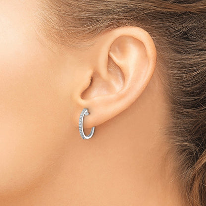 14k White Gold Real Diamond 1.3mm Hinged Hoop Earrings
