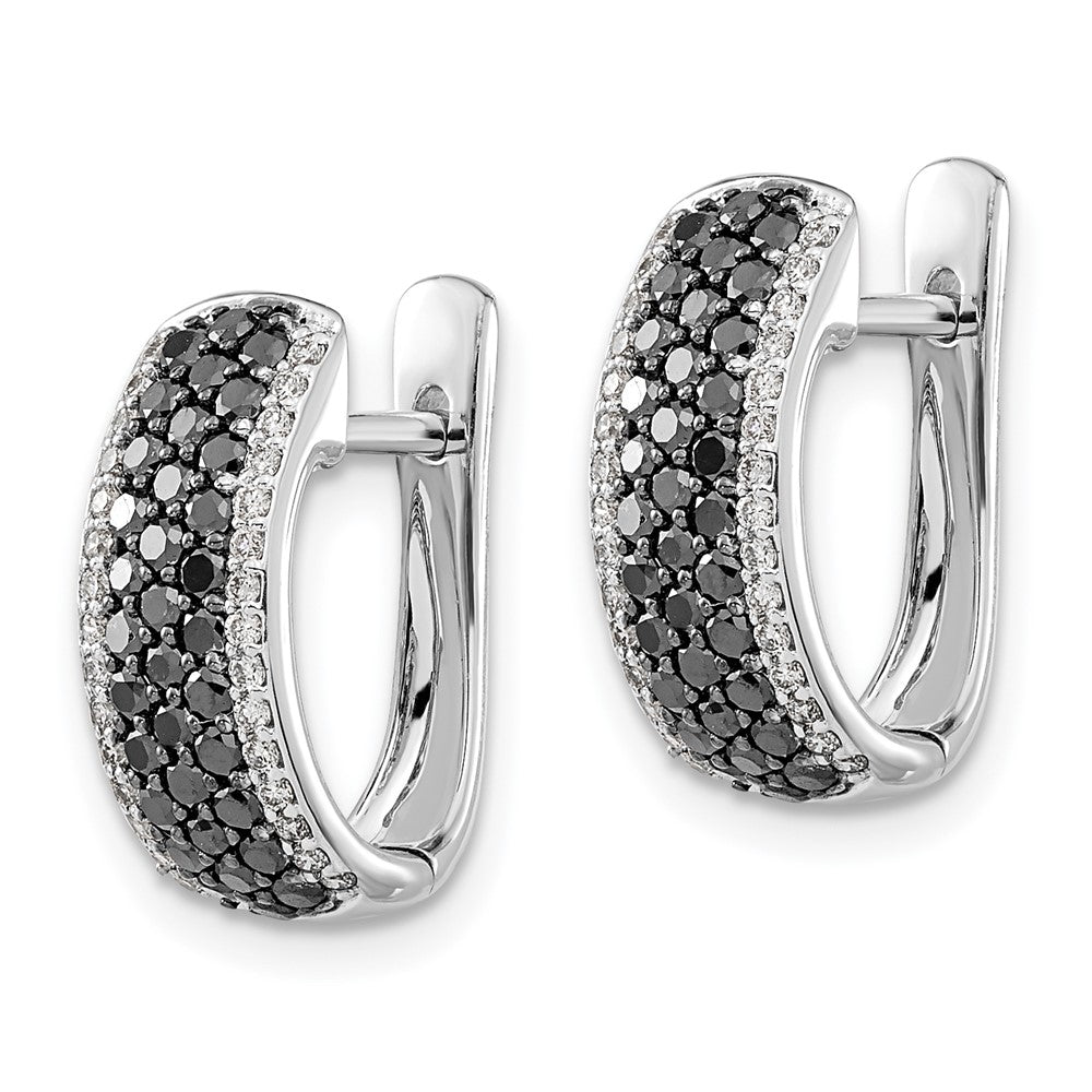 14k White Gold Black and White Real Diamond Hinged Hoop Earrings