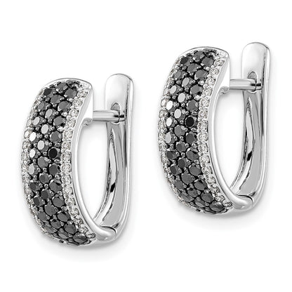14k White Gold Black and White Real Diamond Hinged Hoop Earrings