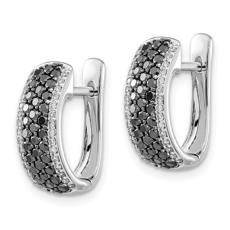 14k White Gold Black and White Real Diamond Hinged Hoop Earrings