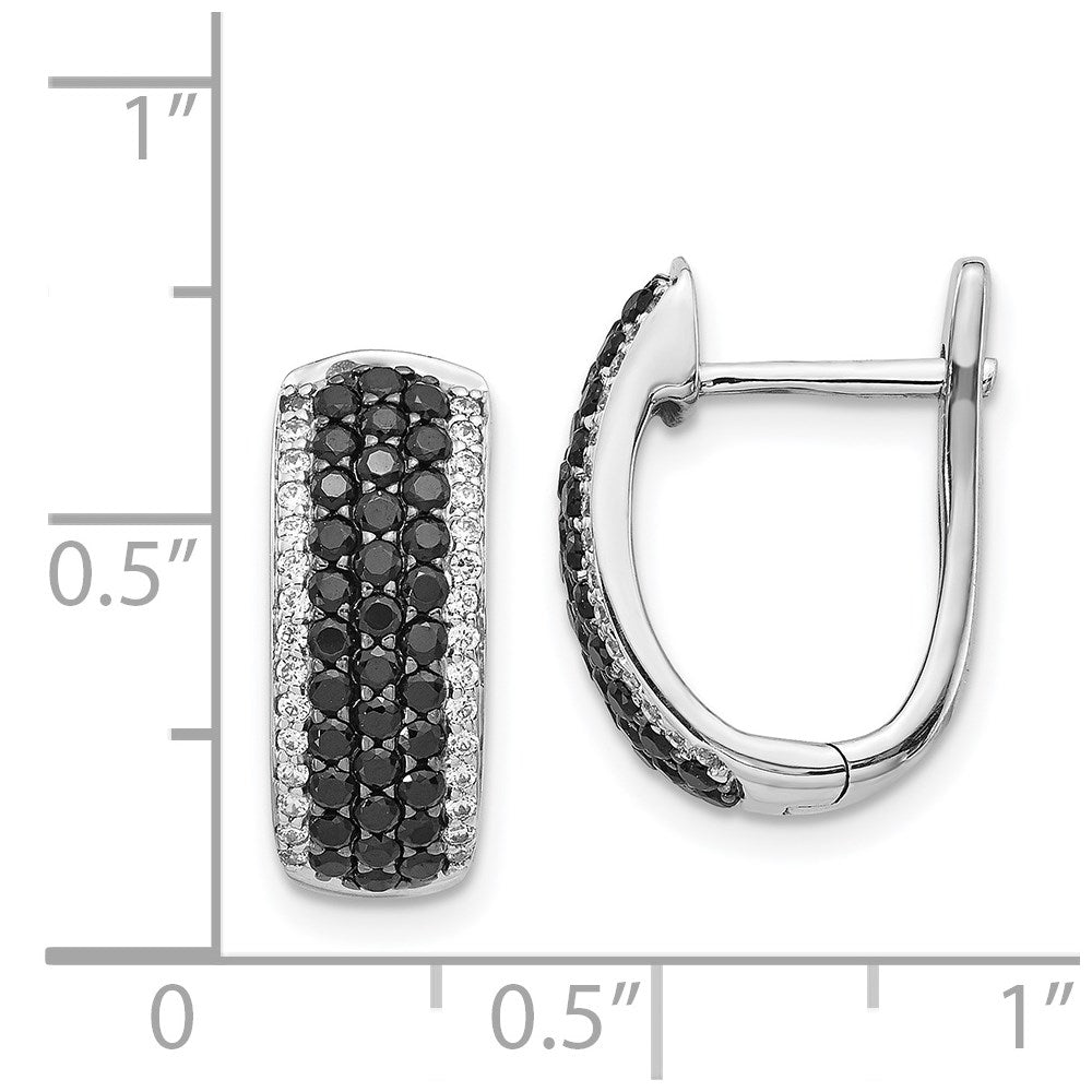 14k White Gold Black and White Real Diamond Hinged Hoop Earrings