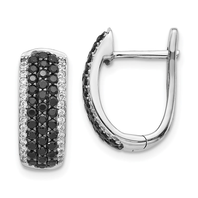 14k White Gold Black and White Real Diamond Hinged Hoop Earrings