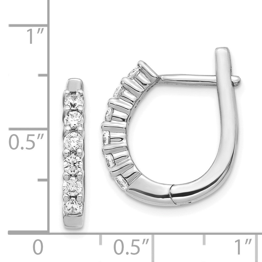 14k White Gold Real Diamond Hinged Hoop Earrings