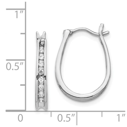14k White Gold Real Diamond Oval Hinged Hoop Earrings