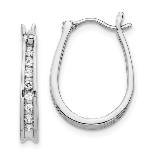 14k White Gold Real Diamond Oval Hinged Hoop Earrings