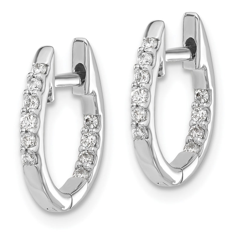 14k White Gold In/Out Real Diamond Hinged Hoop Earrings
