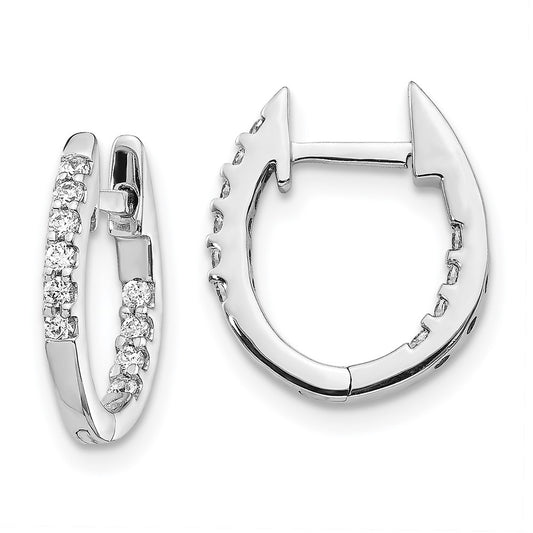 14k White Gold In/Out Real Diamond Hinged Hoop Earrings