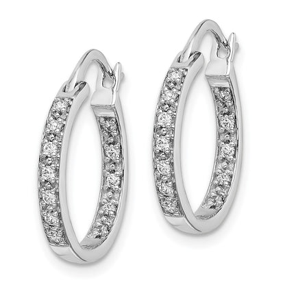 14k White Gold Real Diamond In/Out Hoop Earrings