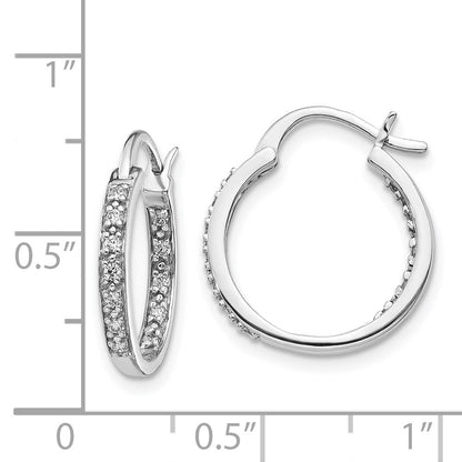 14k White Gold Real Diamond In/Out Hoop Earrings