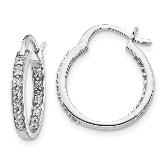 14k White Gold Real Diamond In/Out Hoop Earrings
