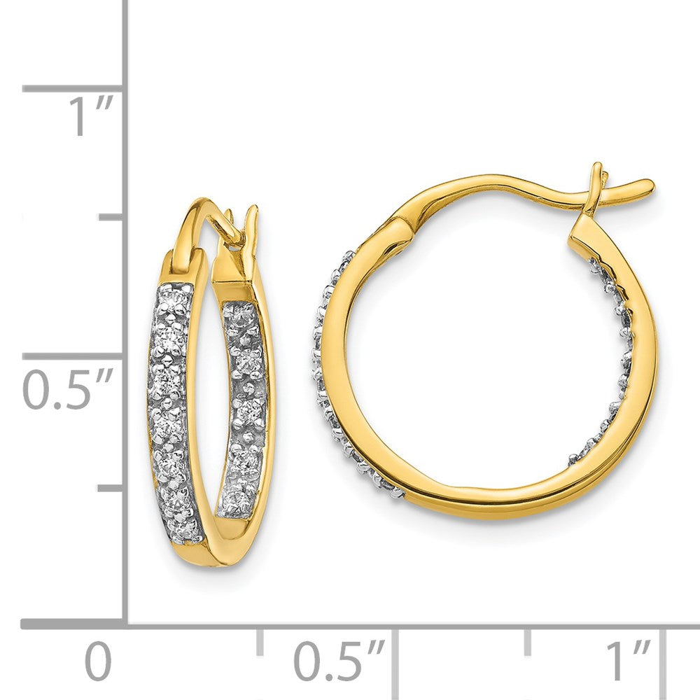 14k Yellow Gold Real Diamond In/Out Hoop Earrings