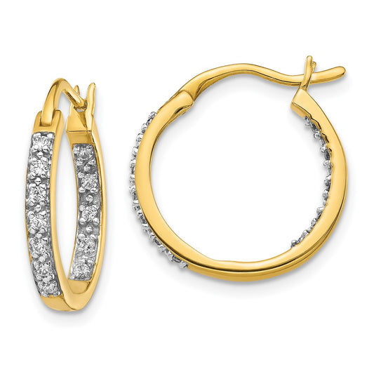 14k Yellow Gold Real Diamond In/Out Hoop Earrings