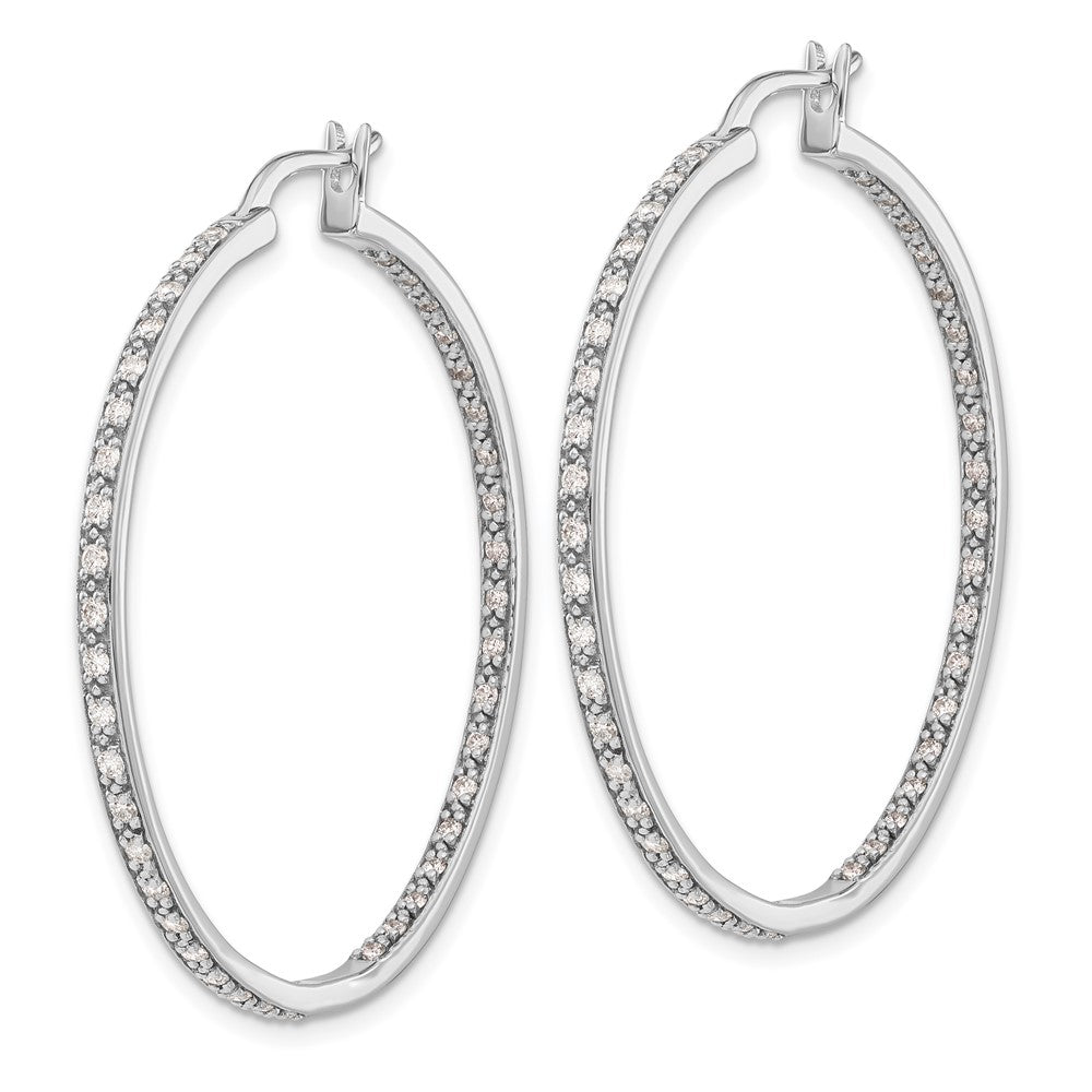 14k White Gold Real Diamond In/Out Hoop Earrings