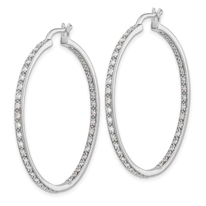 14k White Gold Real Diamond In/Out Hoop Earrings