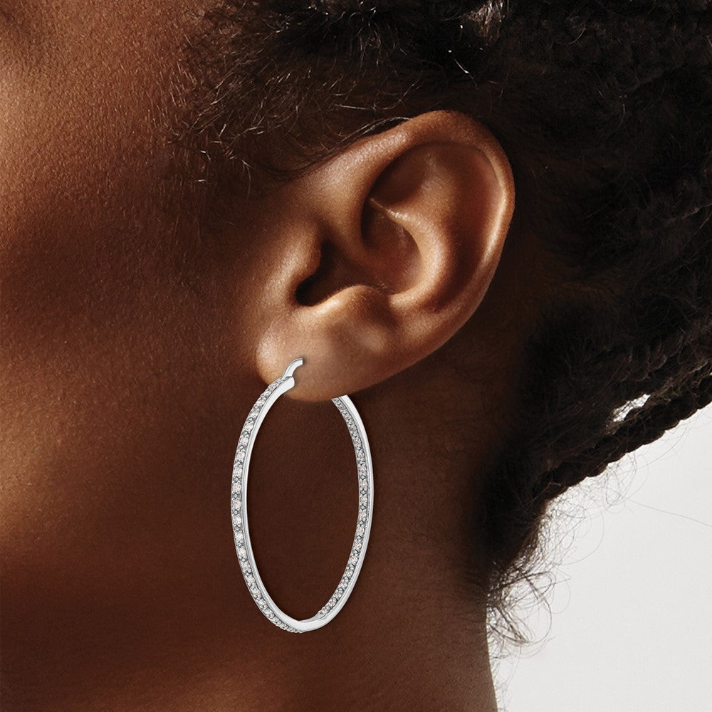 14k White Gold Real Diamond In/Out Hoop Earrings