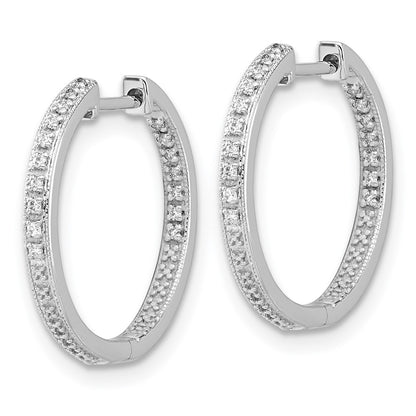 14k White Gold Polished Real Diamond In/Out Hinged Hoop Earrings