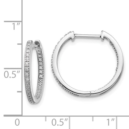 14k White Gold Polished Real Diamond In/Out Hinged Hoop Earrings