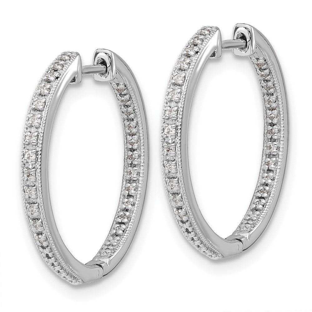 14k White Gold Polished Real Diamond In/Out Hinged Hoop Earrings