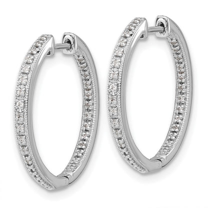 14k White Gold Polished Real Diamond In/Out Hinged Hoop Earrings