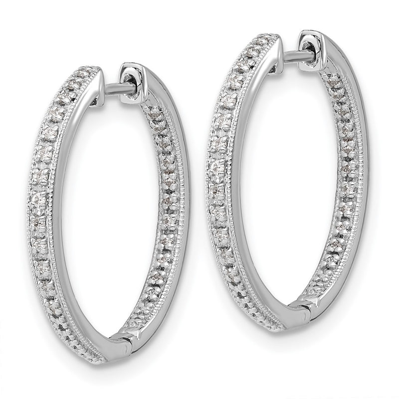 14k White Gold Polished Real Diamond In/Out Hinged Hoop Earrings