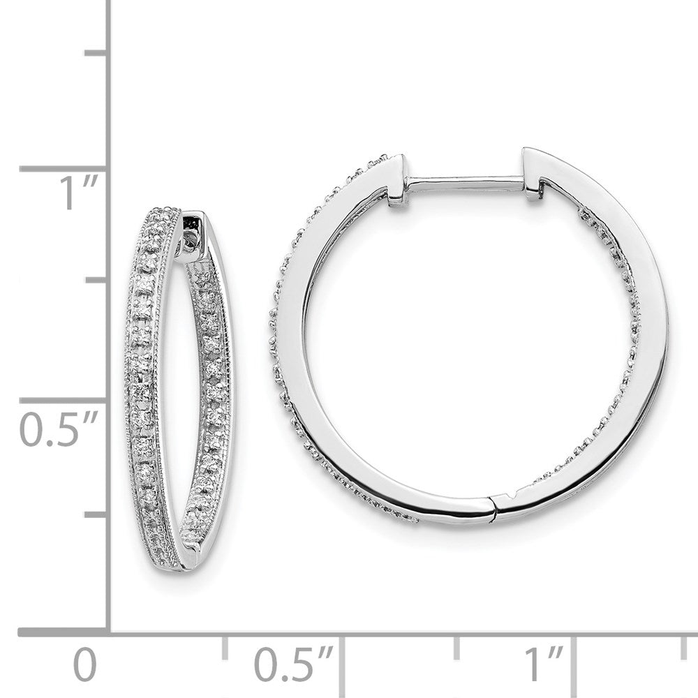 14k White Gold Polished Real Diamond In/Out Hinged Hoop Earrings