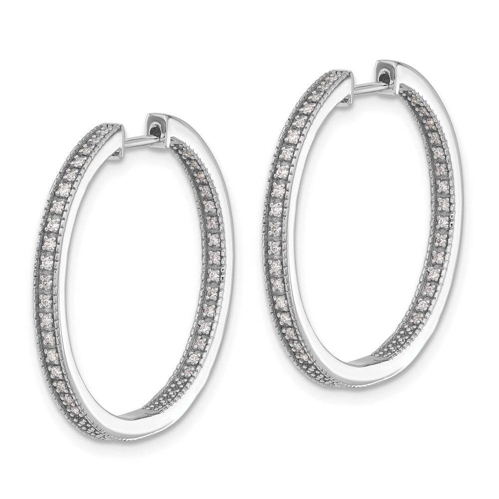 14k White Gold Polished Real Diamond In/Out Hinged Hoop Earrings