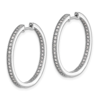 14k White Gold Polished Real Diamond In/Out Hinged Hoop Earrings