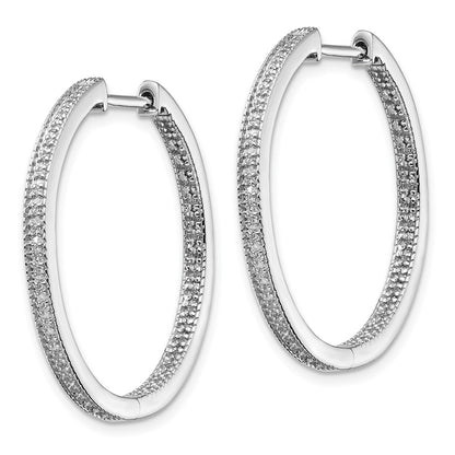 14k White Gold Polished Real Diamond In/Out Hinged Hoop Earrings