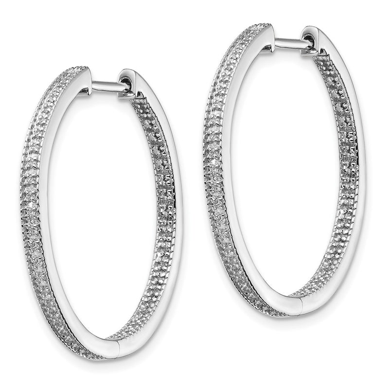14k White Gold Polished Real Diamond In/Out Hinged Hoop Earrings